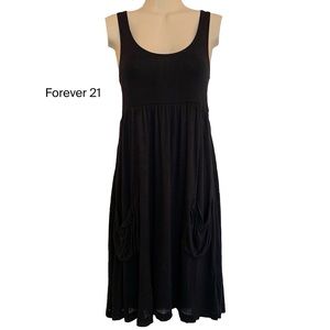 FOREVER 21 Black Knit Shirred Tank Dress Size Medium